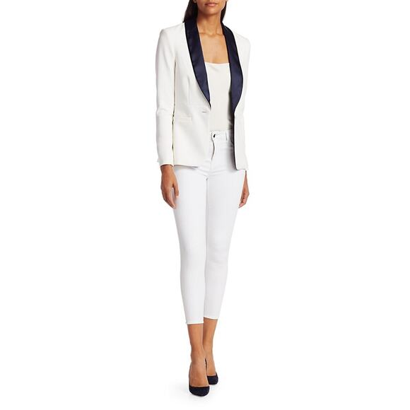 NWD L'AGENCE Single-button Contrast Lapel Smoking Blazer Size 2 White #1K458 - Picture 4 of 13